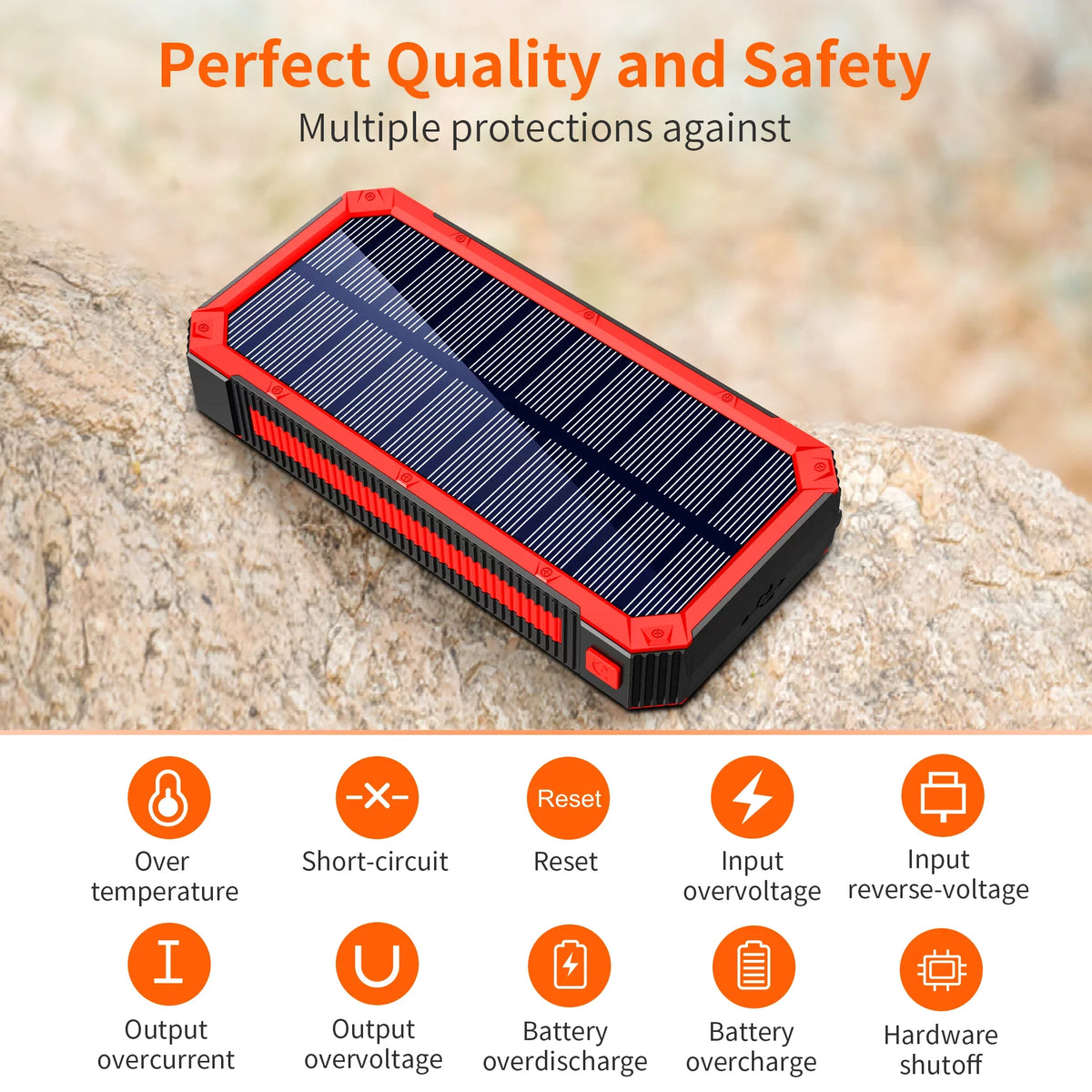 Solar Backup Portable Ports 4 Wireless 30000mAh, & Bank Power Charger Charger LED Solar External Fast Output 3 Battery, Flashlight