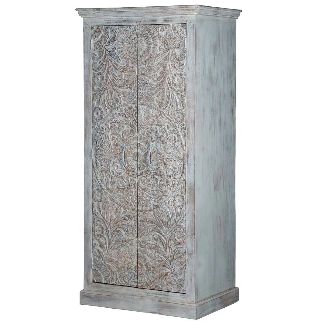 Shabby Chic Maadze Wardrobe White Carved
