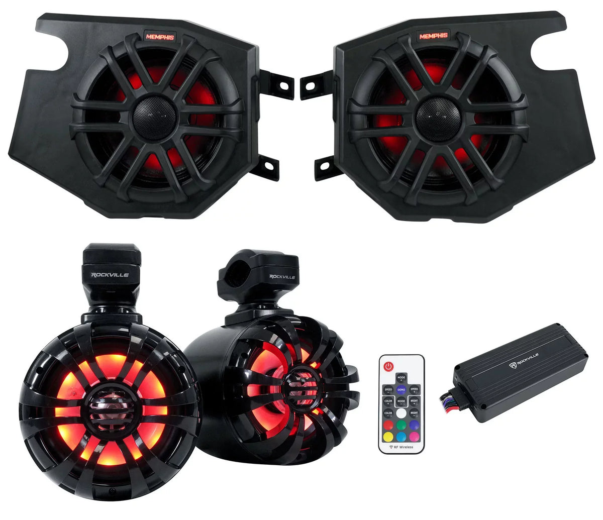 Memphis RZR65FE (2) Polaris Audio Speakers+Amp For RZR 2014+ Tower Pods+LED