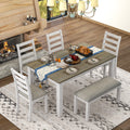 Bench, Set Room Rustic Dining Chairs With Whitewash 4 + CoSoTower Brown Style A 6-Piece Upholstered Table &
