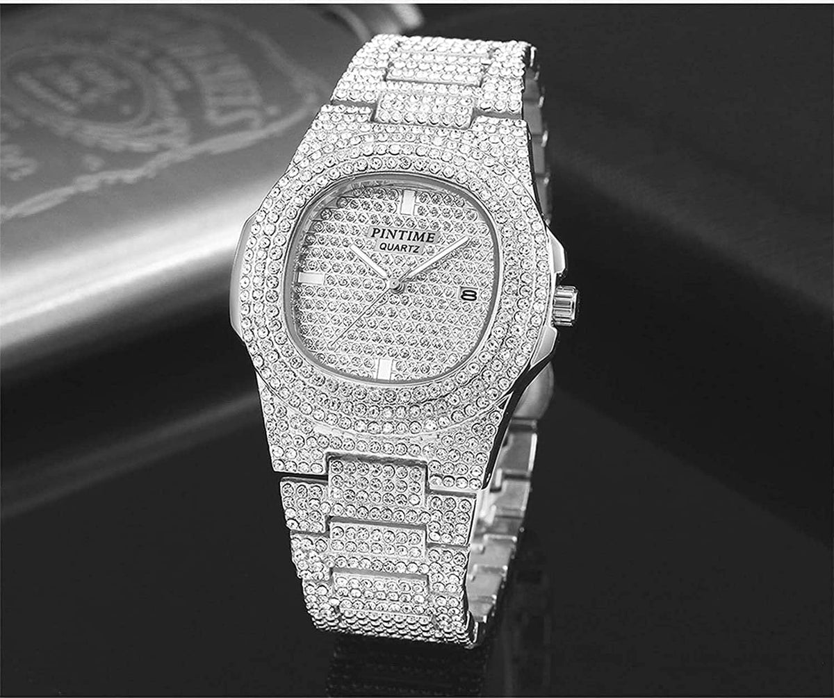 Men Steel Calendar Big Diamond Watches Watches Quartz Face Stainless for Watch Gosasa Wrist Luxury Women Unisex Crystal