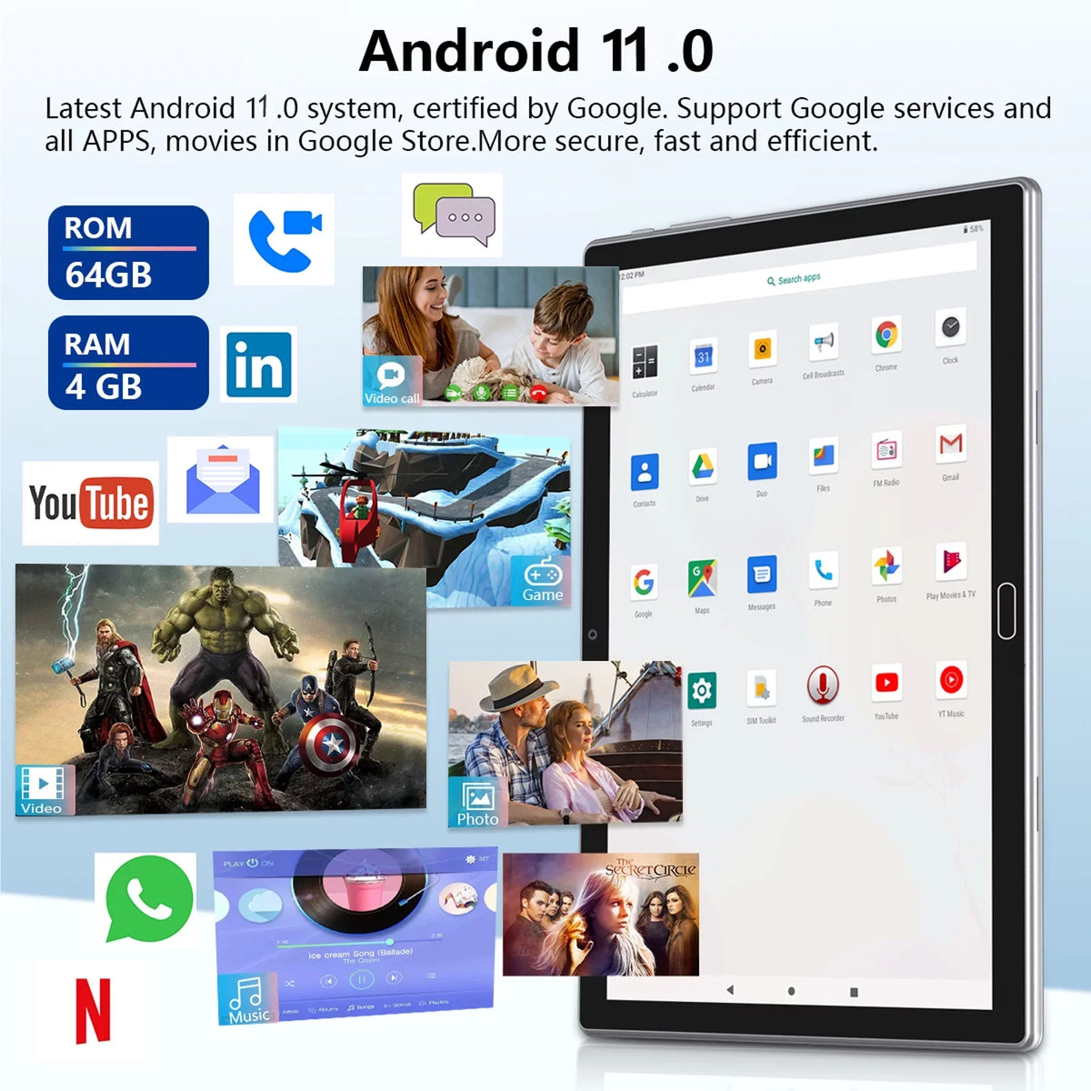 Tablet 11,Tablet Expand 1 inch Battery,Latest Keyboard,10 Camera,Wi-Fi,Bluetooth,GPS,Black Cellular with 128GB to ),6000mAh Android Octa-Core PC,Dual ROM(up 1.6GHz in 4G Tablets,64GB 2