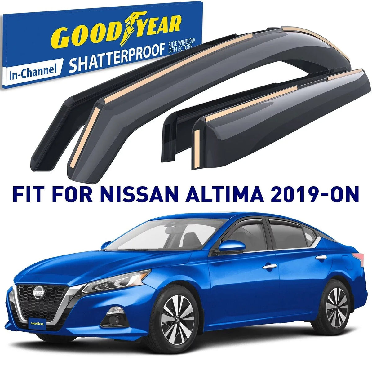 Nissan for Visors Rain Cars, Window GY007801 - Deflector, Window Shatterproof pcs Accessories, Deflectors in-Channel Goodyear Guards, 4 for Car 2019-2024, Vent Altima