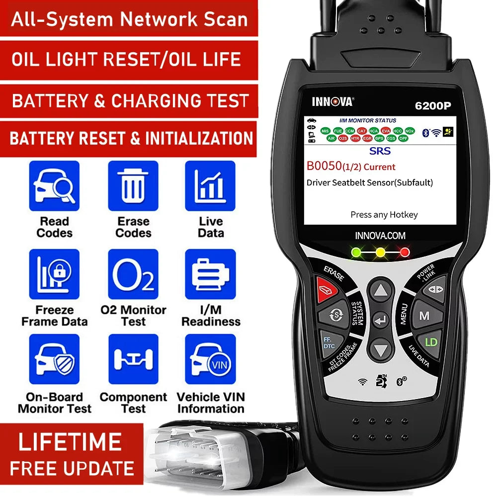 OBD2 Oil Scanner Bluettoth Reader INNOVA Diagnostic Registratio ABS Code 6200P Battery System Tool Full SRS