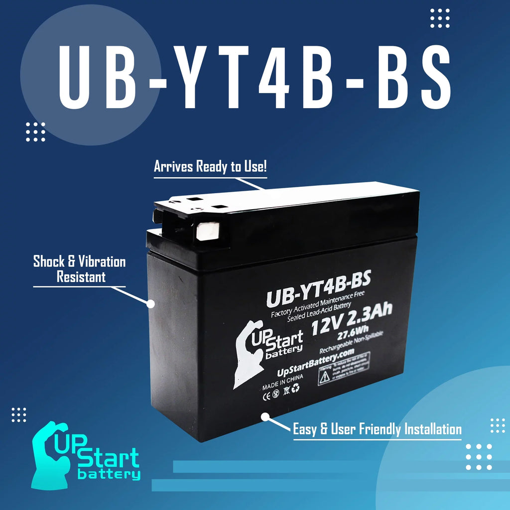 '- Replacement 2012 2.3Ah, Battery 12V, Activated, Battery Yamaha UB-YT4B-BS UpStart Factory Maintenance Free, for SR400 Motorcycle 400CC (FI) 4-Pack