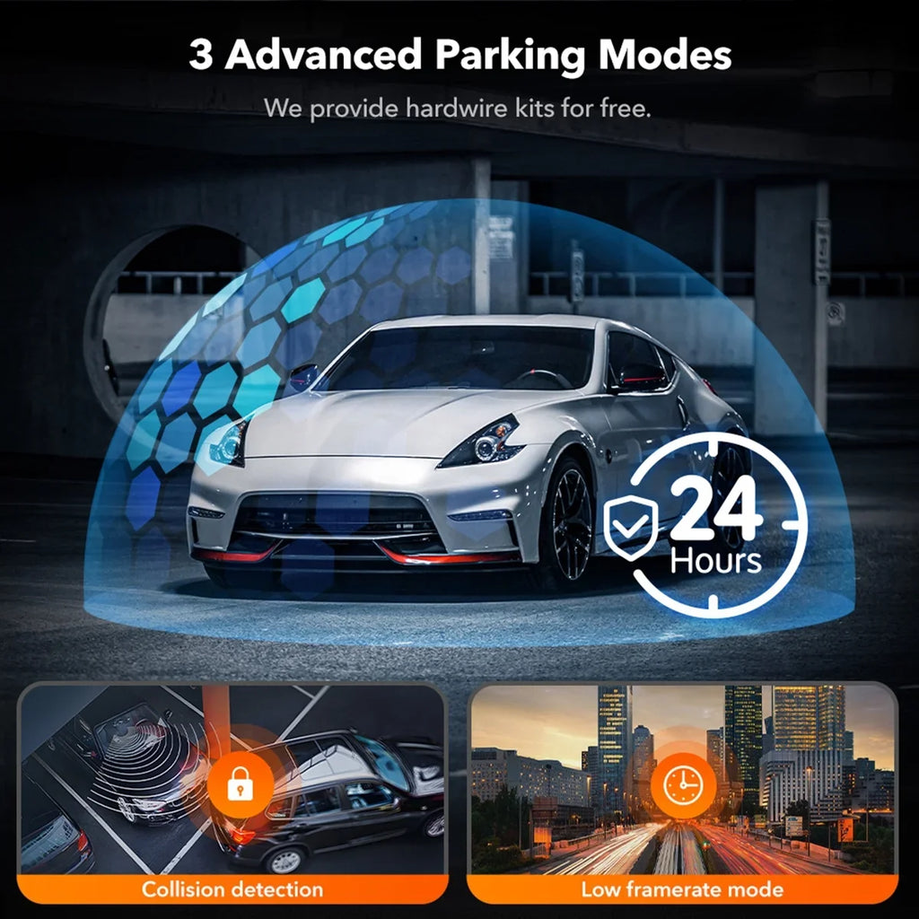 Camera Channel, Car 3 Loop Recording, Mirror with GPS&64GB Detection, Touch Parking Card, Night Car Cam Screen Camera Backup Vision, Triple with Motion Dash 2K Monitor,Vehicle WOLFBOX