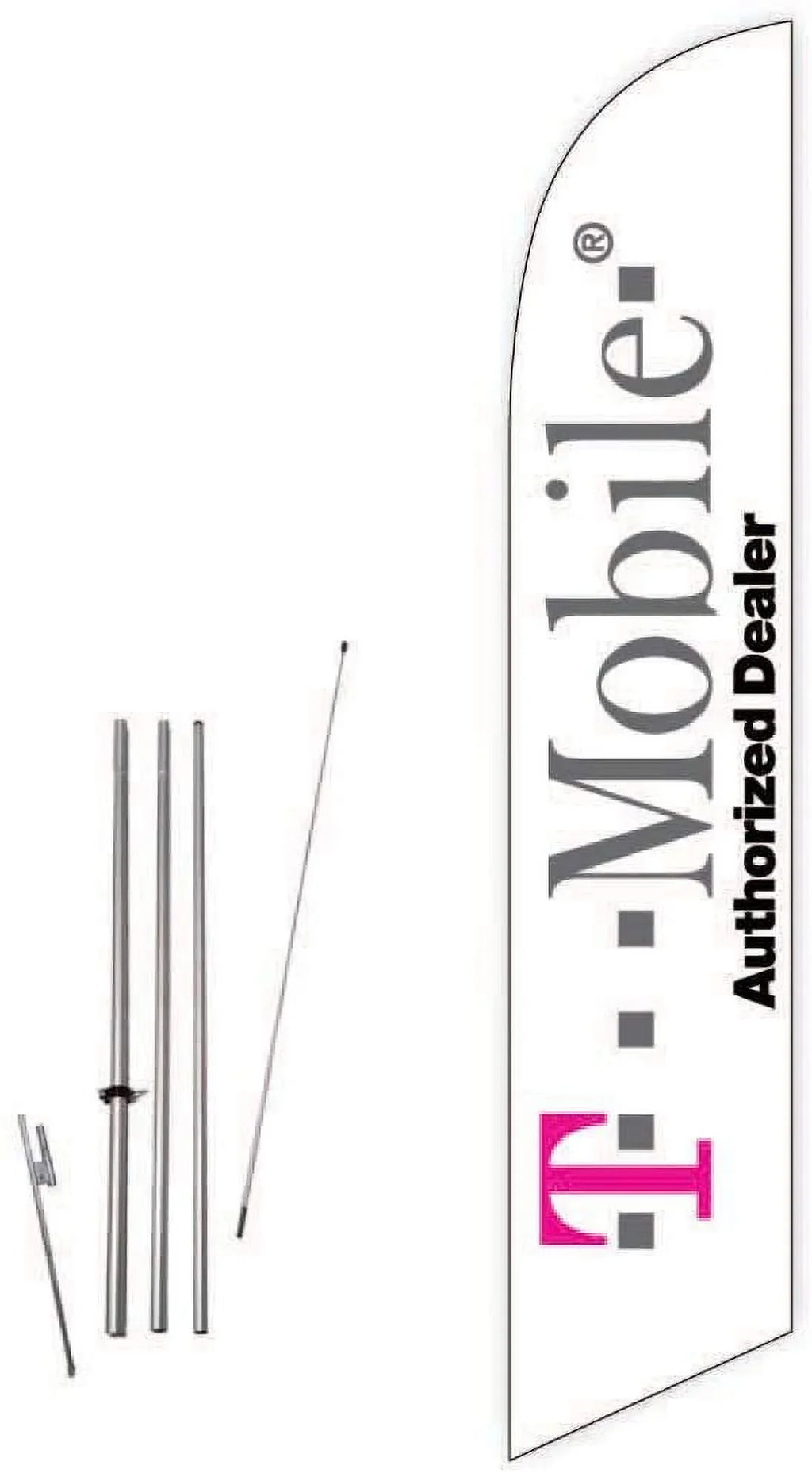 Flag Feather with Complete Spike kit Ground Pole Authorized and T-Mobile White Dealer Cobb Promo 15ft