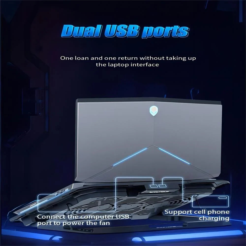 with Port Adjustable Gaming Notebook,2 Cooling & Cooler, Height Fan for Stand Laptop Cooling Cooling Pad Quiet Fans Laptop Laptop inch 6 Screen,Black 12-17.3 USB LCD