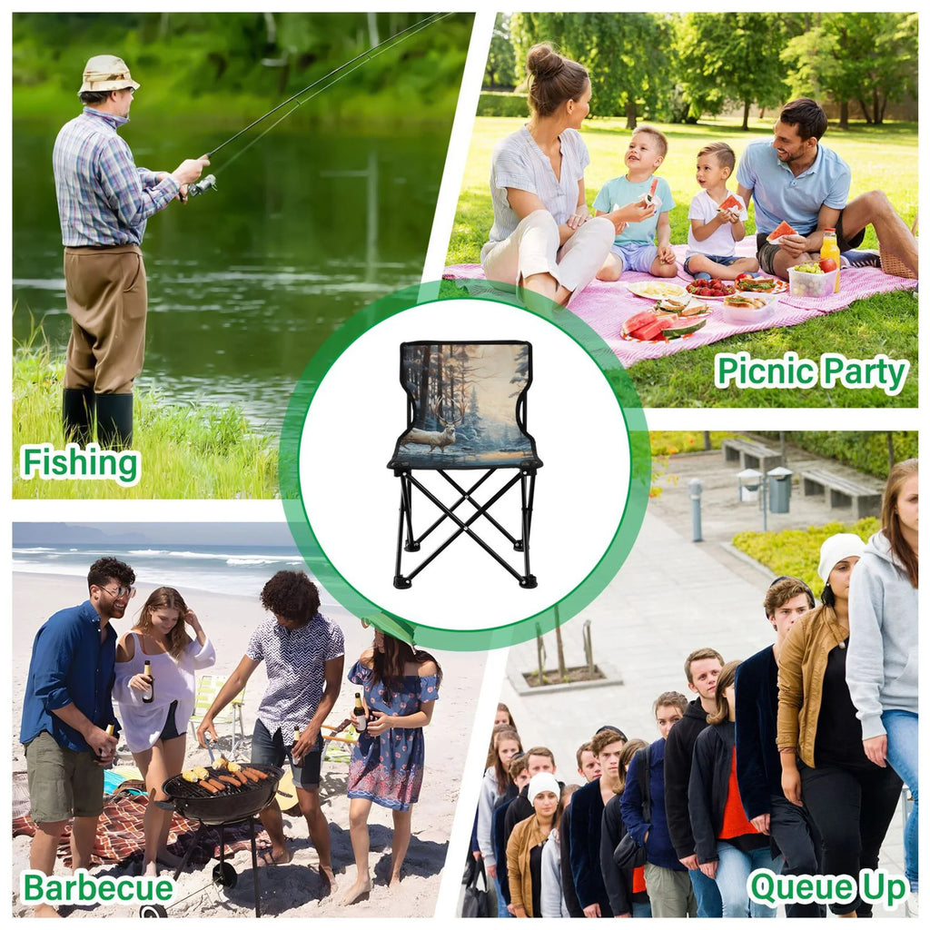 Chair Bag with Chair Folding Portable Beach in Forest Kids Lawn for Outdoor Winter Small Fishing Chair Carry Camping Chair Deer