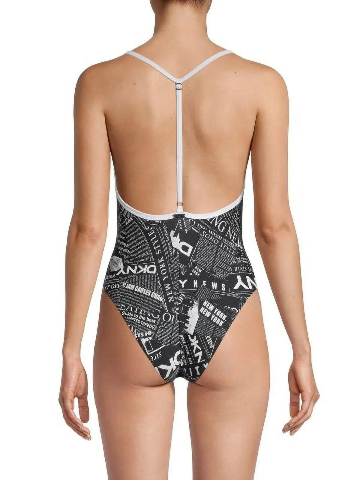 Swimsuit, One-Piece WHITE US T-Back DKNY BLACK Graphic Small