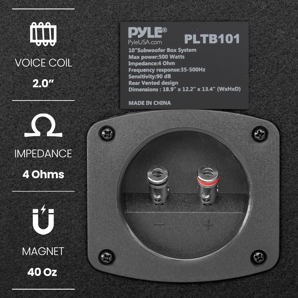 Subwoofer Audio System Sub 500-Watt Speaker Power Carpeted Car Enclosure High Tube Pyle10-Inch Bass