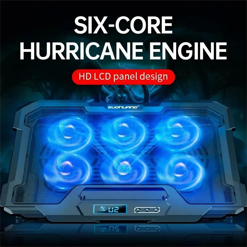 with Port Adjustable Gaming Notebook,2 Cooling & Cooler, Height Fan for Stand Laptop Cooling Cooling Pad Quiet Fans Laptop Laptop inch 6 Screen,Black 12-17.3 USB LCD