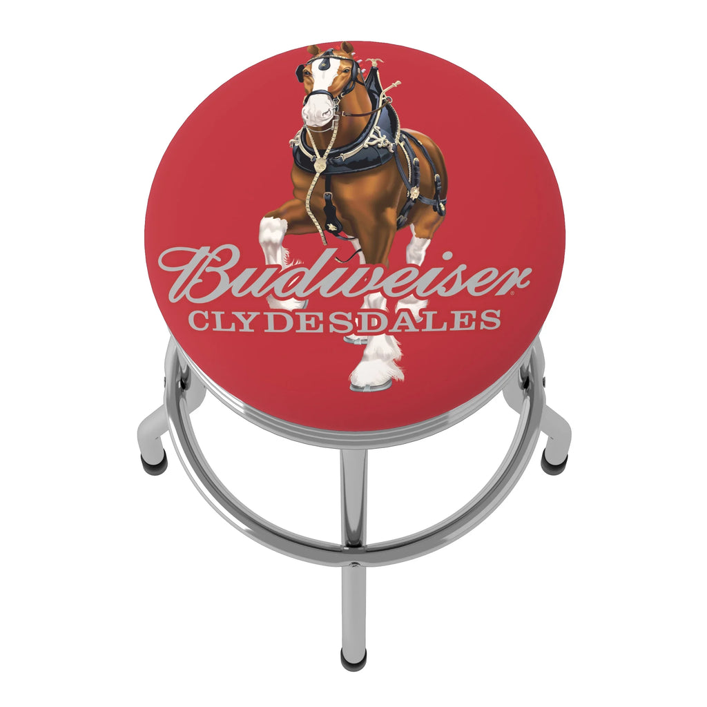 Budweiser Barstool Red Gameroom Trademark Chrome Clydesdale Ribbed