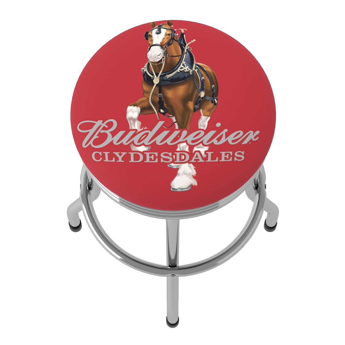 Budweiser Barstool Red Gameroom Trademark Chrome Clydesdale Ribbed