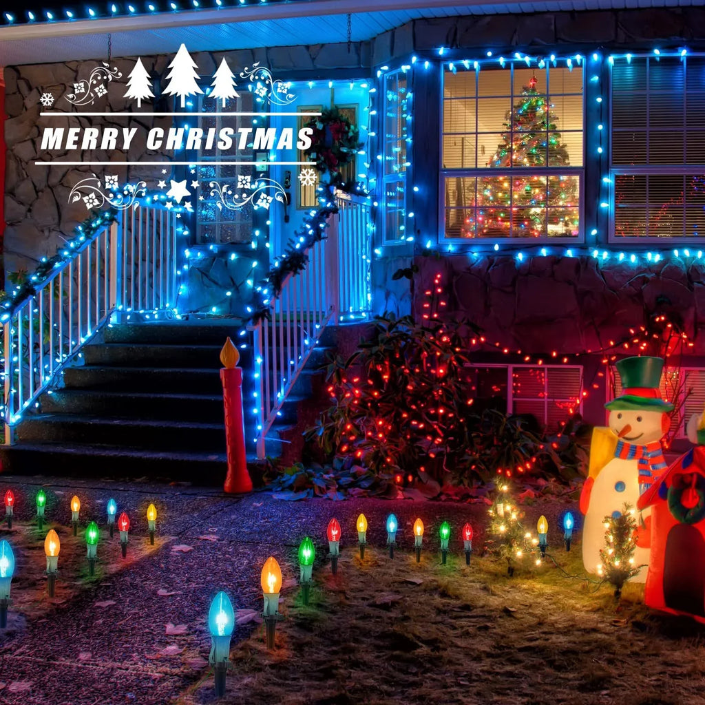 51.5 Christmas Stakes Feet C9 Light (2Sets) Walkway Yard Driveway Christmas Outdoor Lights ALLJOY Patio Pathway