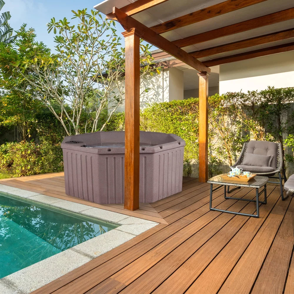 Seater 8 Cover, Brown Spa Aqualife 20 & Lagoon Jets, Tub Tub with Millstone LED lighting Hot
