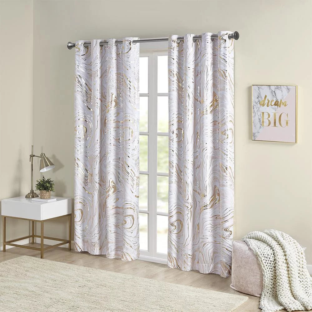 Rebecca Blackout Design Top Total Intelligent Curtain, Metallic Printed Grommet Blush/Gold, Marble 50x84"