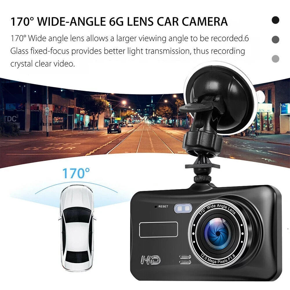 4" and Xhy Car Screen and Video Detection Recorder 1080P Dual Rear Touch Dash HD Front Camera Parking Monitoring Motion G-Sensor, Driving Cam Lens DVR