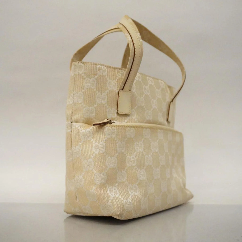 Canvas Leather Handbag Women's Pre-Owned GG Ivory 1079 Gucci (Good) 002