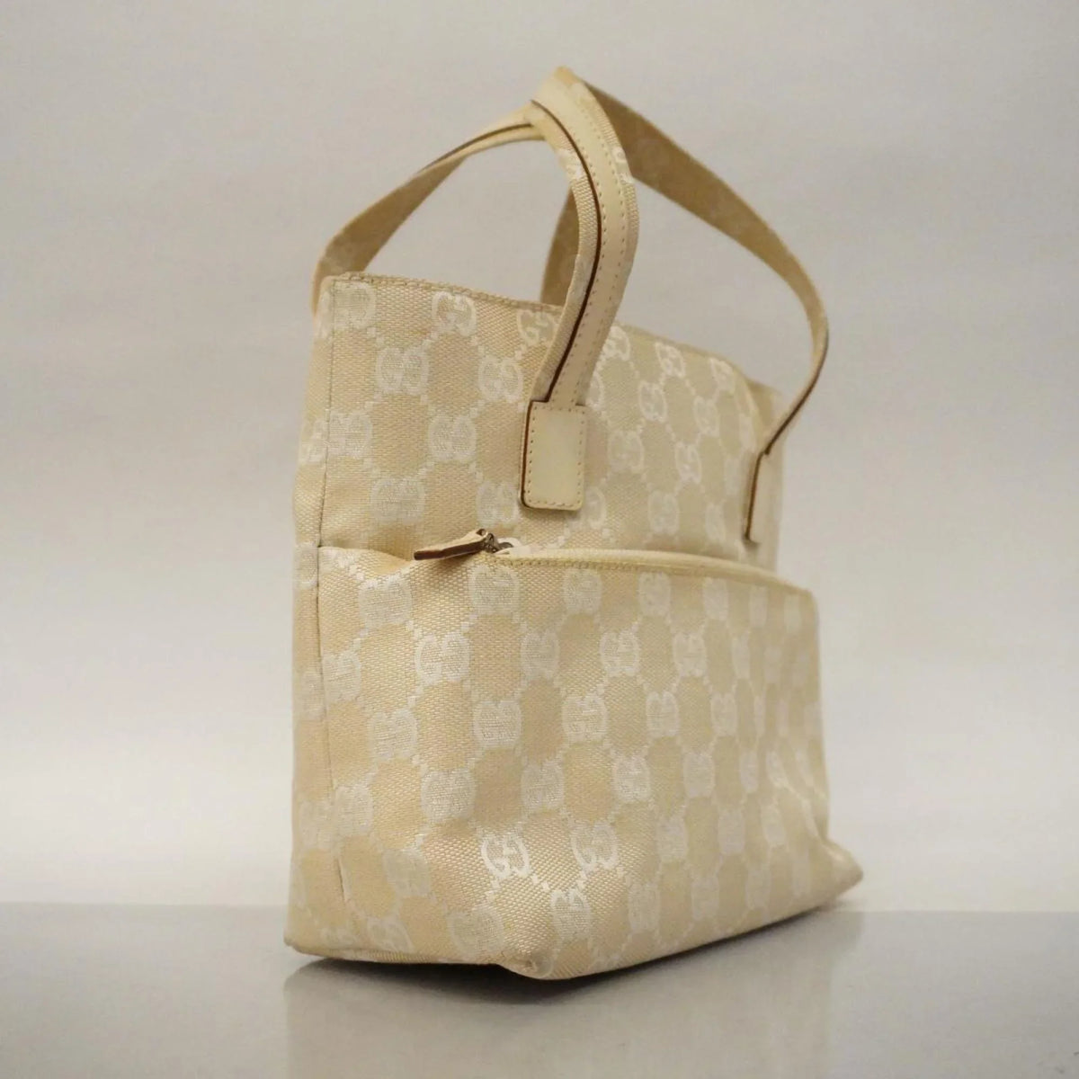 Canvas Leather Handbag Women's Pre-Owned GG Ivory 1079 Gucci (Good) 002