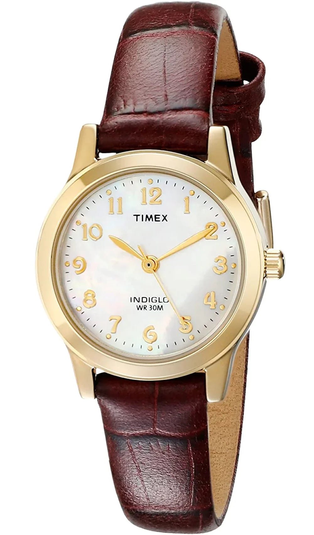 Essex Leather Timex Dress Avenue Watch, 25mm Gold/Burgundy/MOP Strap Women's