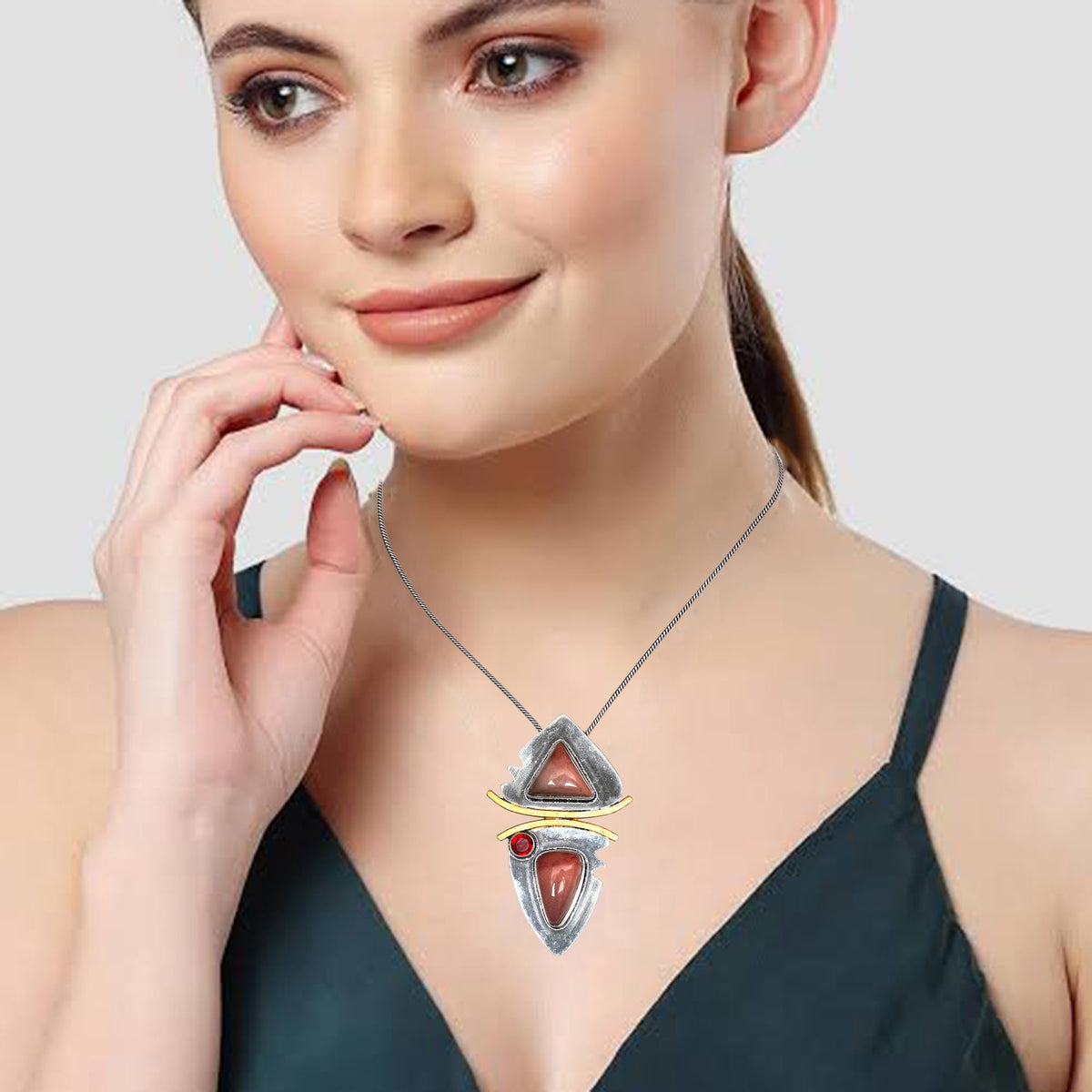 Necklace Rhodochrosite Sterling Rhodochrosite, Garnet 925 18" Gemstone Silver