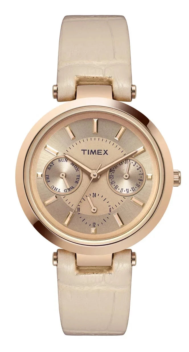 Case Gold-Tone Watch Pink Strap Dial Women's 34mm Classic - Timex Rose Pink