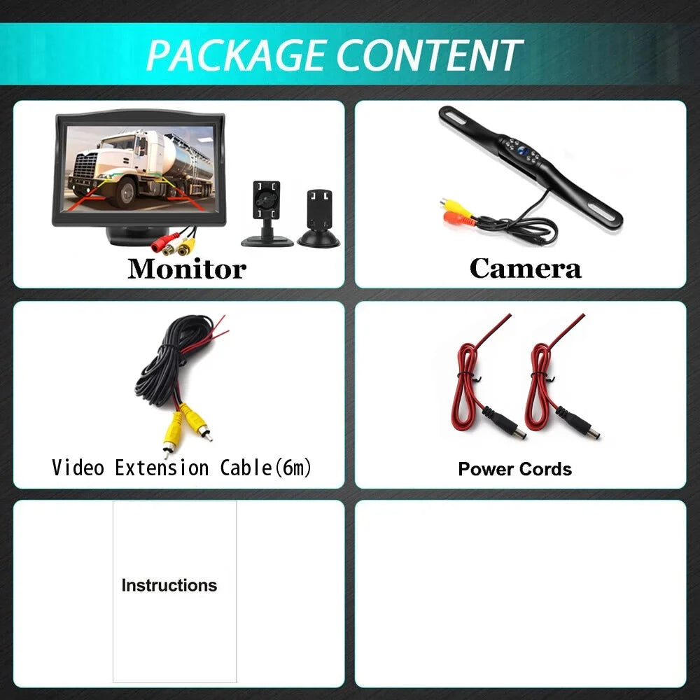 Backup HD View + Rear Car Parking System Monitor Camera Vision Night 5inch