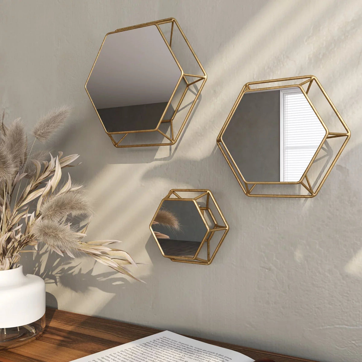 3) Wall Shanton Aspire of Brass(Set Mirrors Hexagonal by