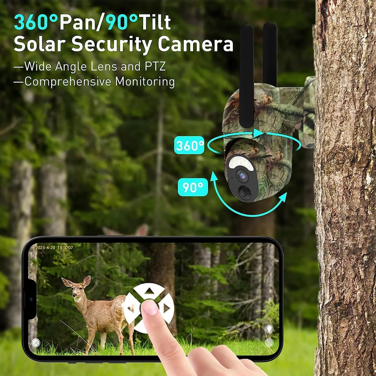 Trial with Camera Card,Wireless 355°View SIM Outdoor Soliom Hunting 3G/4G Tilt Vision Pan with Night LTE Cellular Cameras S50 1080p
