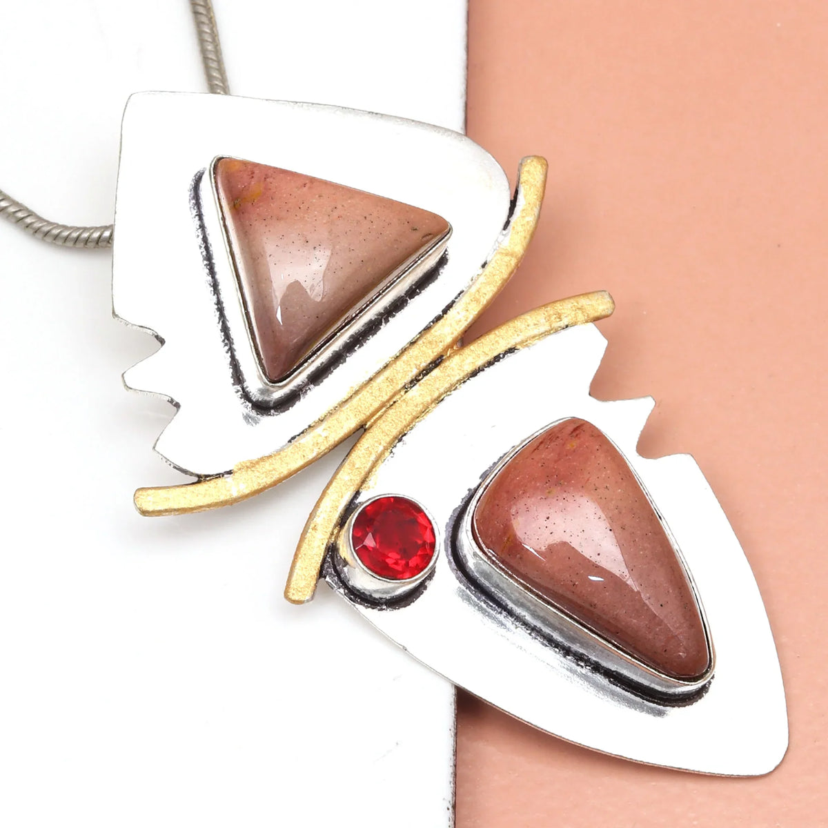 Necklace Rhodochrosite Sterling Rhodochrosite, Garnet 925 18" Gemstone Silver