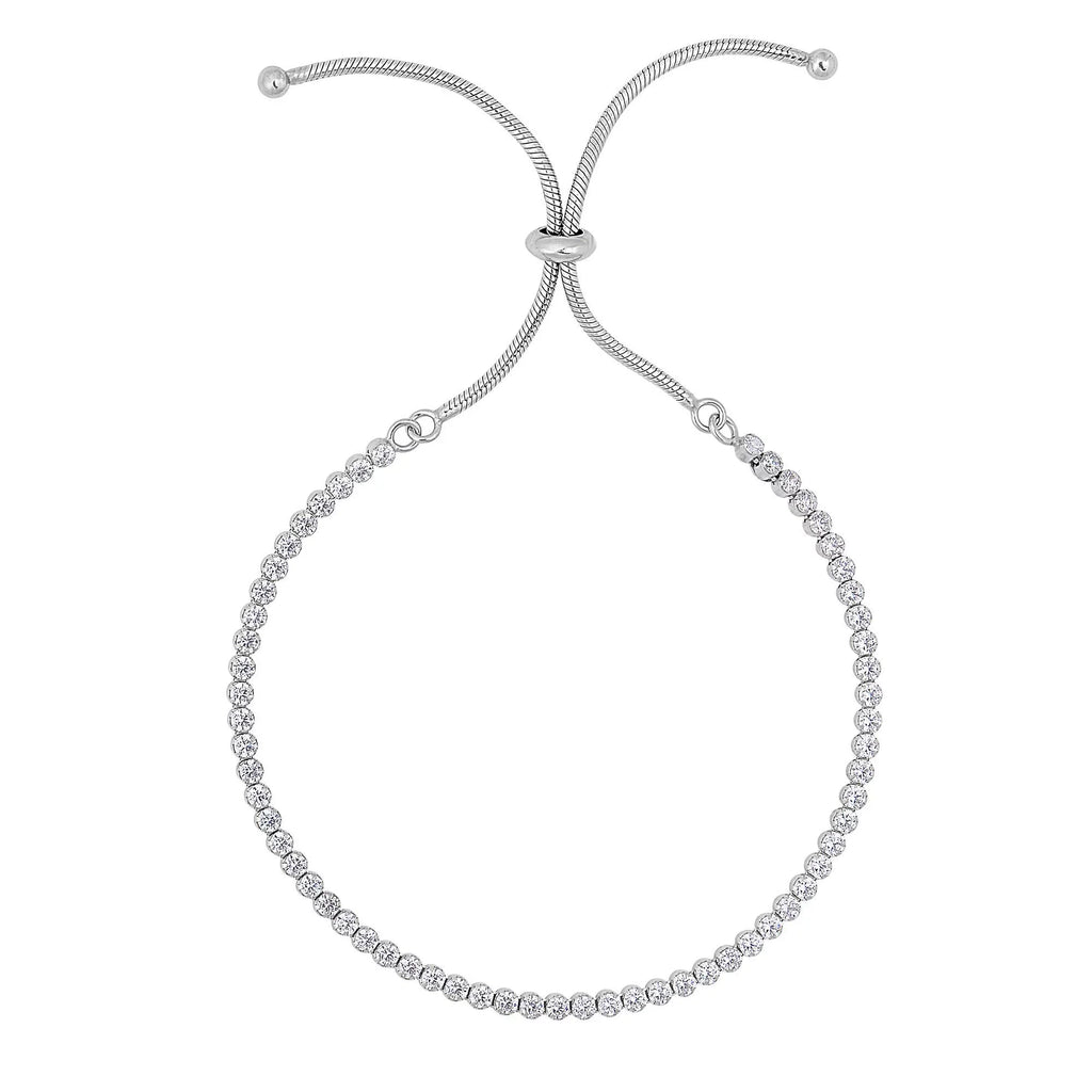 Inches, Snake Finish Draw 9.25 Chain, Rhodium Tennis 4.2gr. Adjustable - String Silver Bracelet On JewelStop Shiny