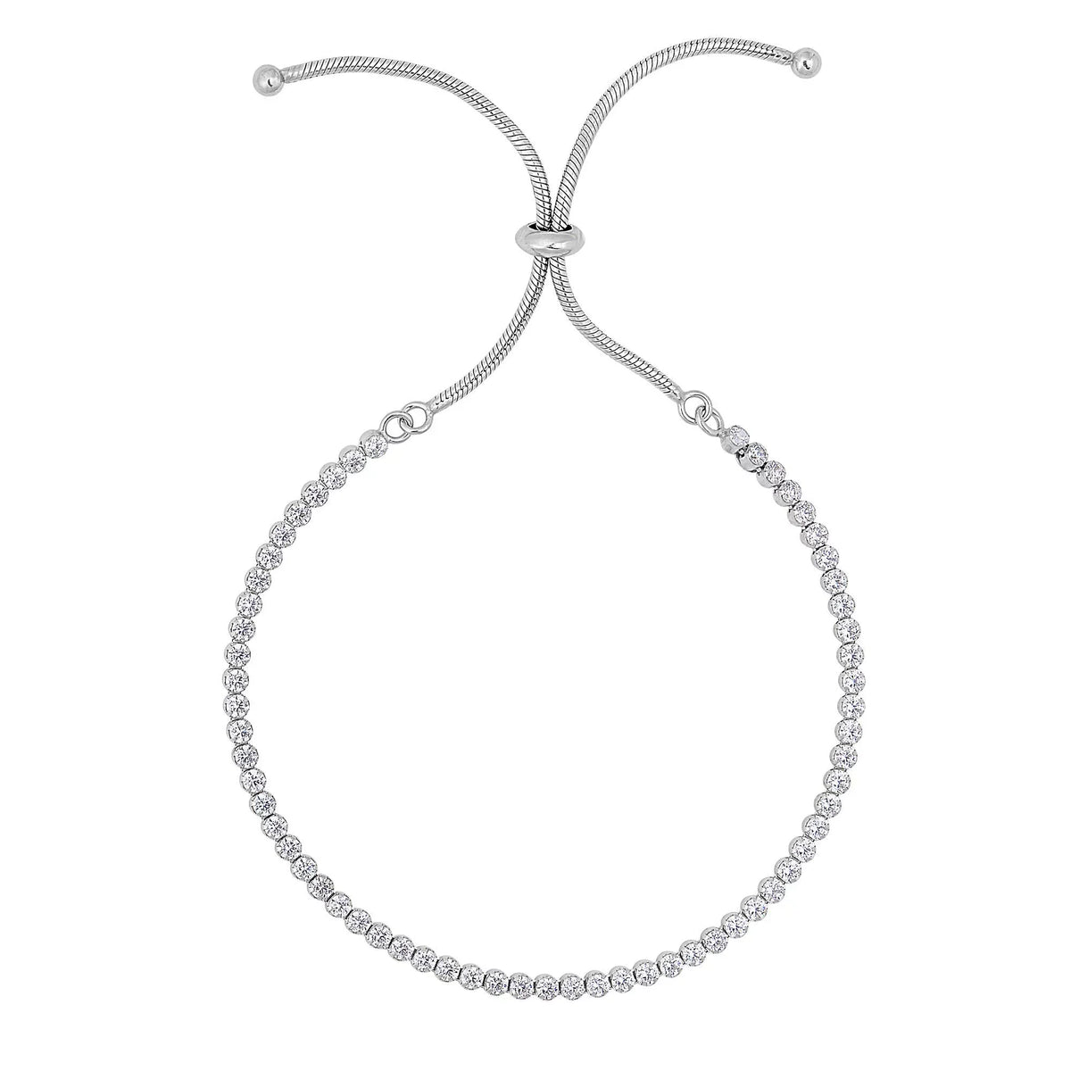Inches, Snake Finish Draw 9.25 Chain, Rhodium Tennis 4.2gr. Adjustable - String Silver Bracelet On JewelStop Shiny