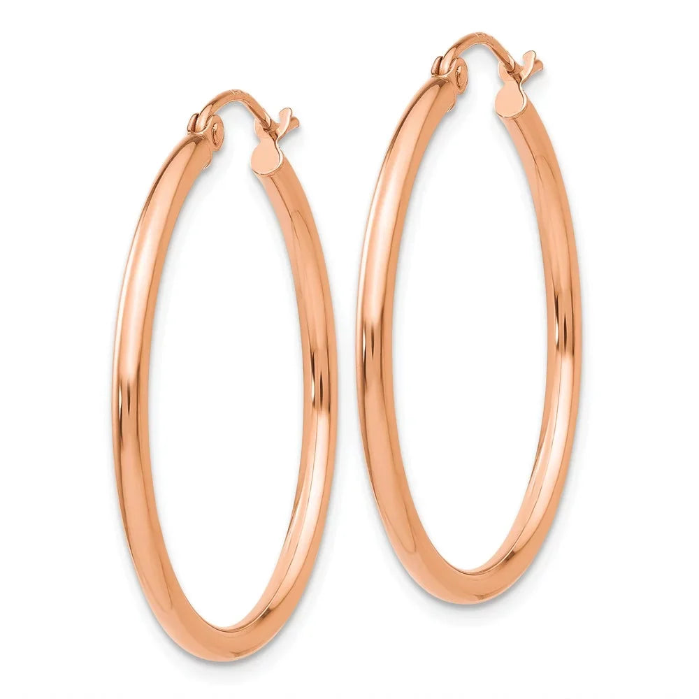 Tube Men Women 2mm Adults Rose for Earrings; Lightweight for 14kt Real Gold Teens; and Polished and Hoop