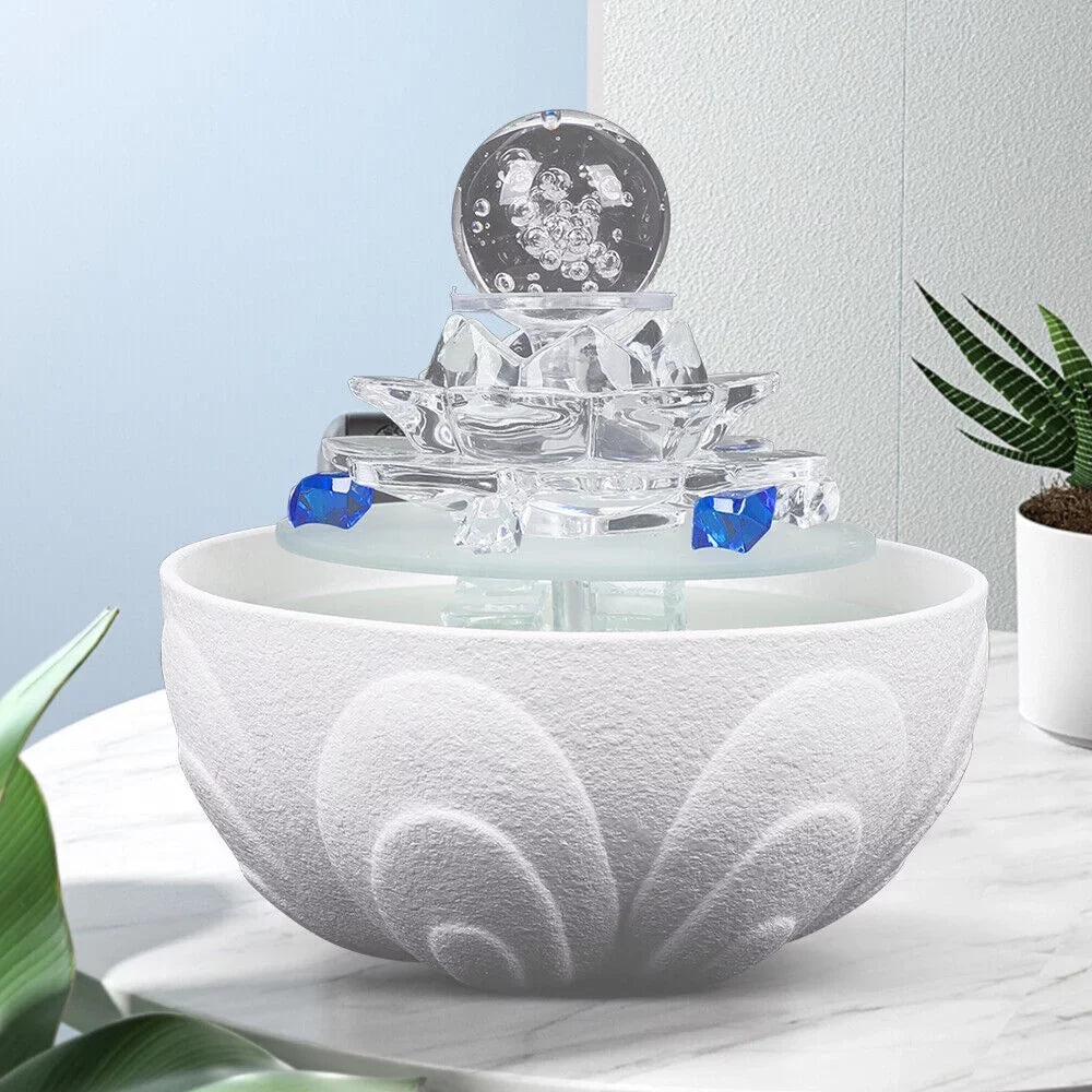 Fountain White Water Desktop Ornament Crystal Desktop Lotus Flowing Fountain, Decor Office Tabletop Teahouse Waterfall Fountain Water