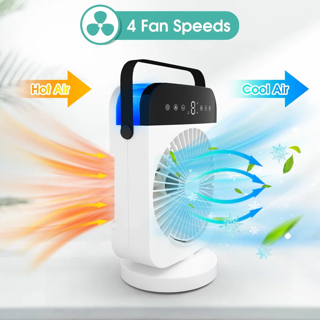 Air 4 Speeds,Oscillation/Humidifier/Timing Fan Function, Office Portable Camping Cooling With Room Personal Desktop Light Cooler Conditioner,Mini Small Led With For Evaporative Air
