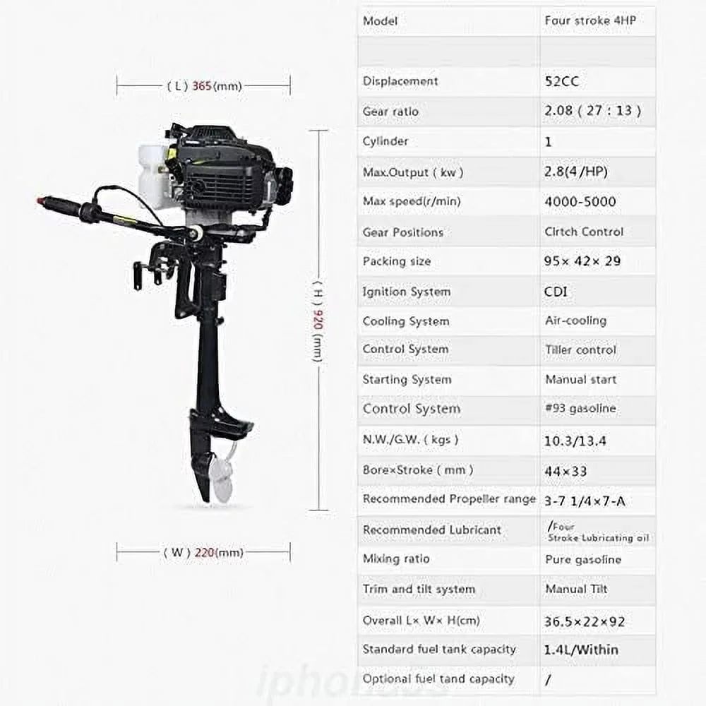 Tiller Shaft Boat CDI Inflatable 2 Propeller 3.6HP Duty Engine Miumaeov System Trolling Stroke Air Outboard Fishing Cooling Heavy Shaft Motor Control