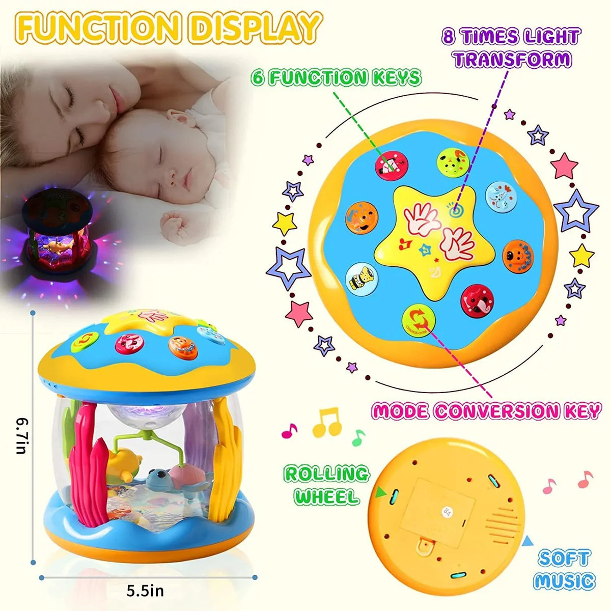 Musical Girls for 2 Toys Baby Up Light Ocean Year Baby Toddlers Crawling Old Toys Time for Infant 1 Learning Months, 6-12 Tummy Boys Gifts Toys Months 3 Toys Projector 12-24