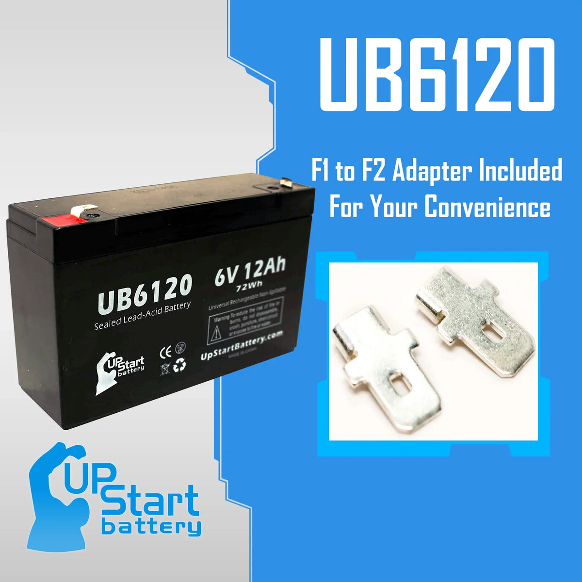 Acid 10 F2 - Includes Terminal, 12000mAh, F1 Lead Pack to 5x Battery Sealed Adapters Replacement - - Battery 850 F1 AGM, Tripp-Lite 12Ah, Compatible (6V, SLA) Terminal UB6120 Universal