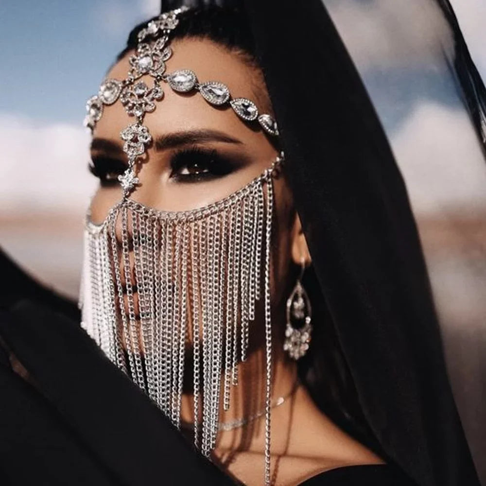 Masquerade Mask Tassel Hair Women for Mask Face Crystal Party Face Rhinestone Chain Halloween Jewelry