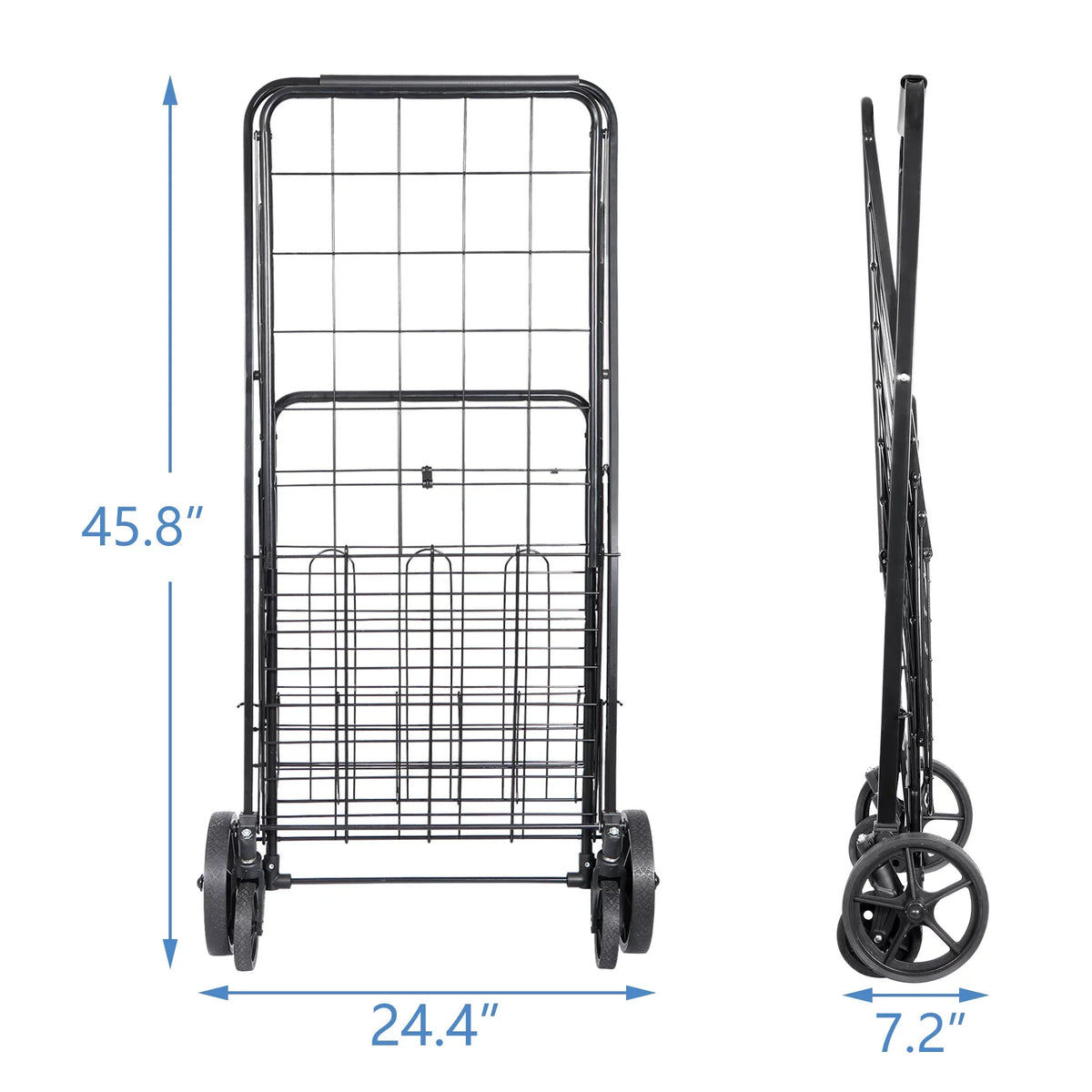 Black Utility Basket Book Grocery Wheels Laundry with ZENY Shopping Luggage Double and for Folding Cart Travel,