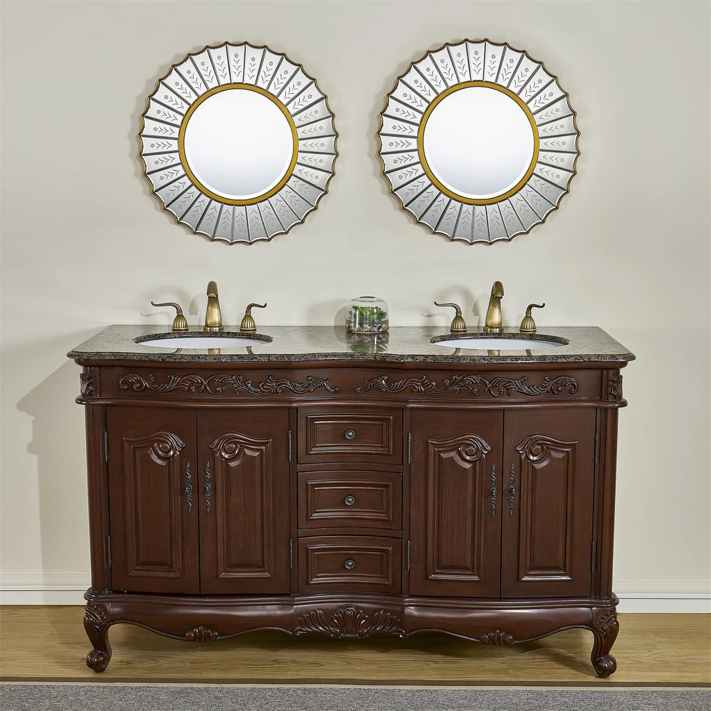 Double Saturn Sink Stufurhome Granite Baltic inch Top Brown with 60 Vanity