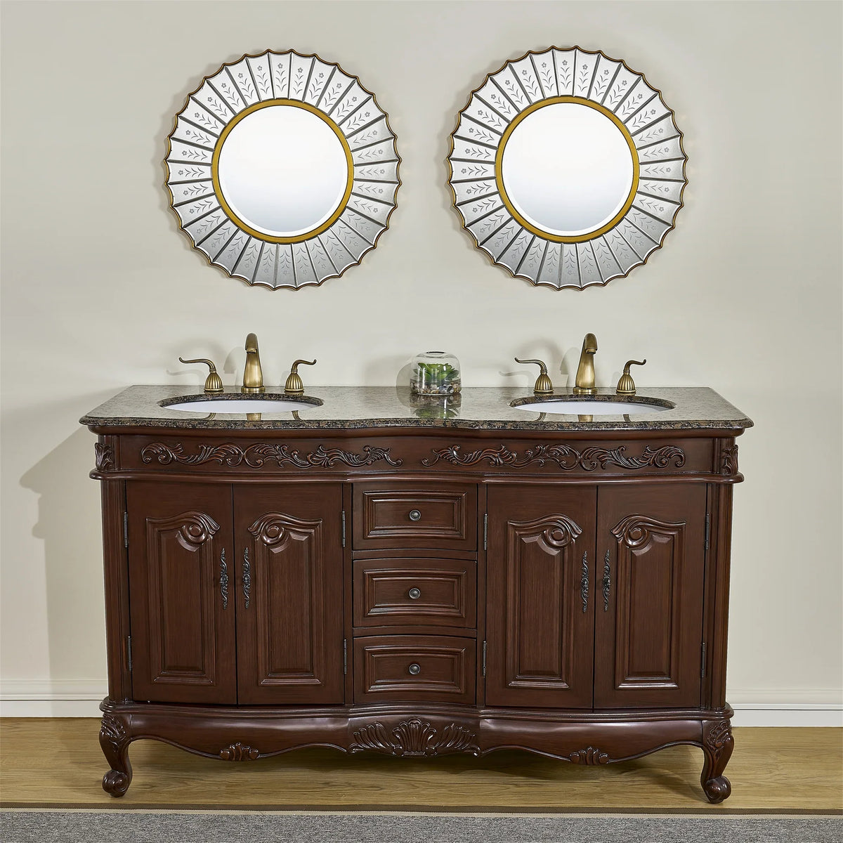 Double Saturn Sink Stufurhome Granite Baltic inch Top Brown with 60 Vanity