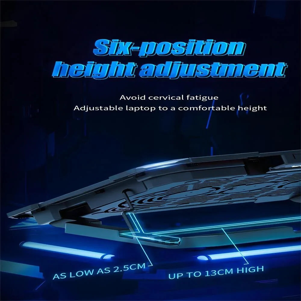with Port Adjustable Gaming Notebook,2 Cooling & Cooler, Height Fan for Stand Laptop Cooling Cooling Pad Quiet Fans Laptop Laptop inch 6 Screen,Black 12-17.3 USB LCD