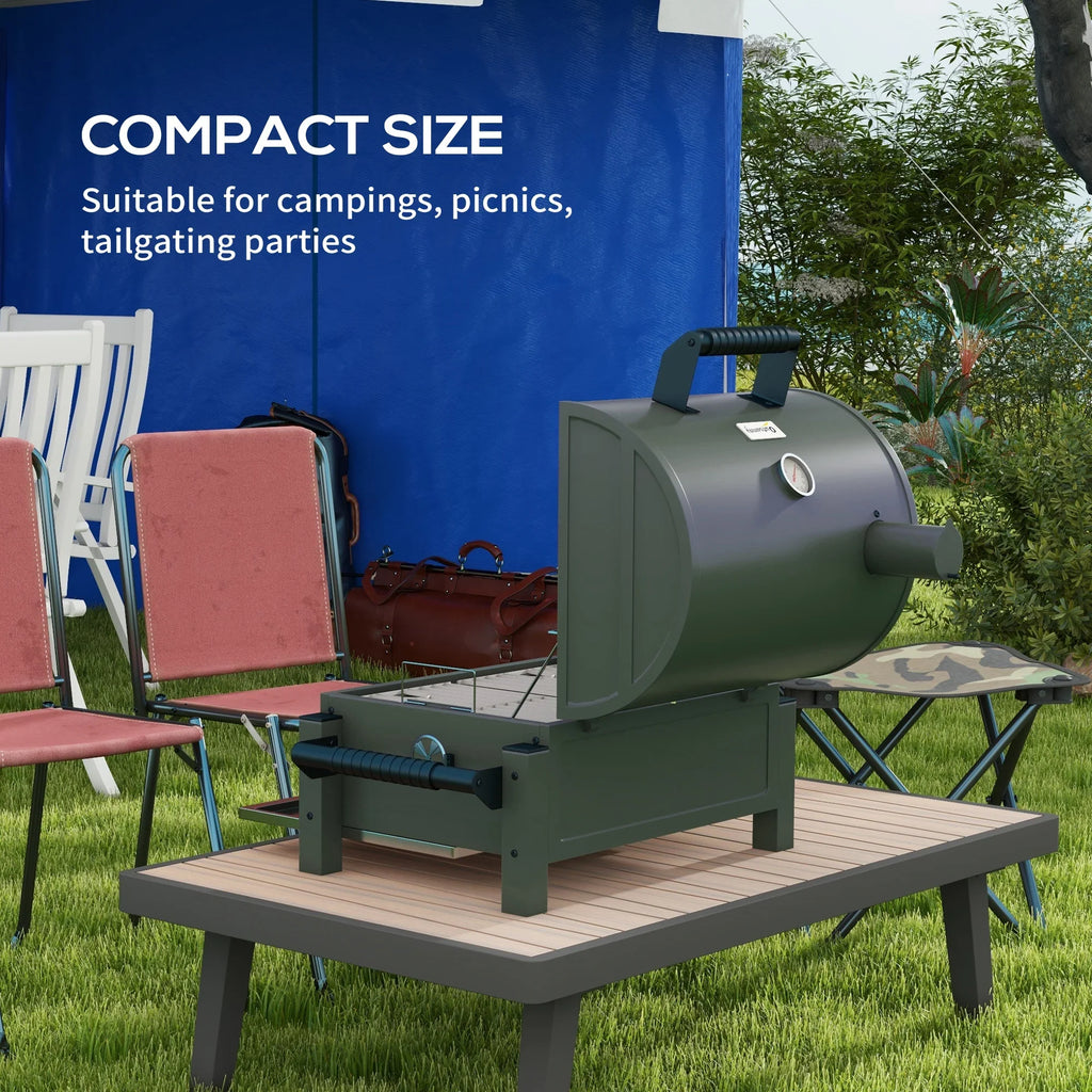 Tabletop Barbecue, Outsunny Grill with Charcoal Lid, Small Green BBQ