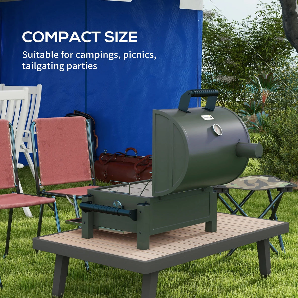 Tabletop Barbecue, Outsunny Grill with Charcoal Lid, Small Green BBQ