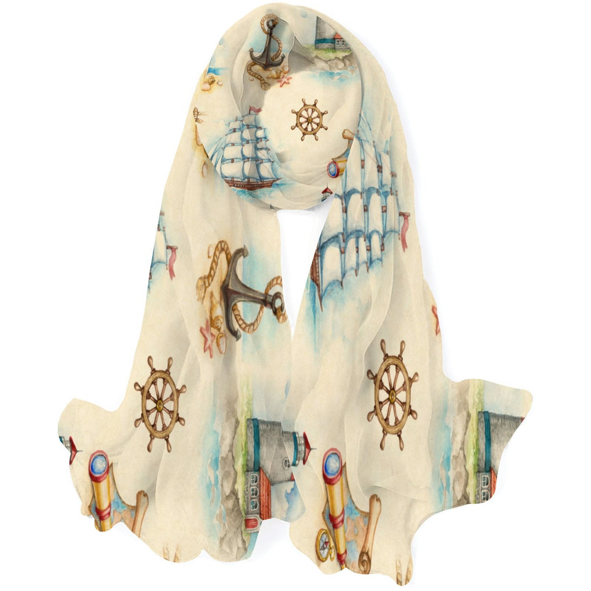 Wraps Oblong Nautical Silk Shawls Headscarf Long Women Gift Packed Sunscreen FREEAMG Large Wraps for Neck Watercolor Hair Scarf