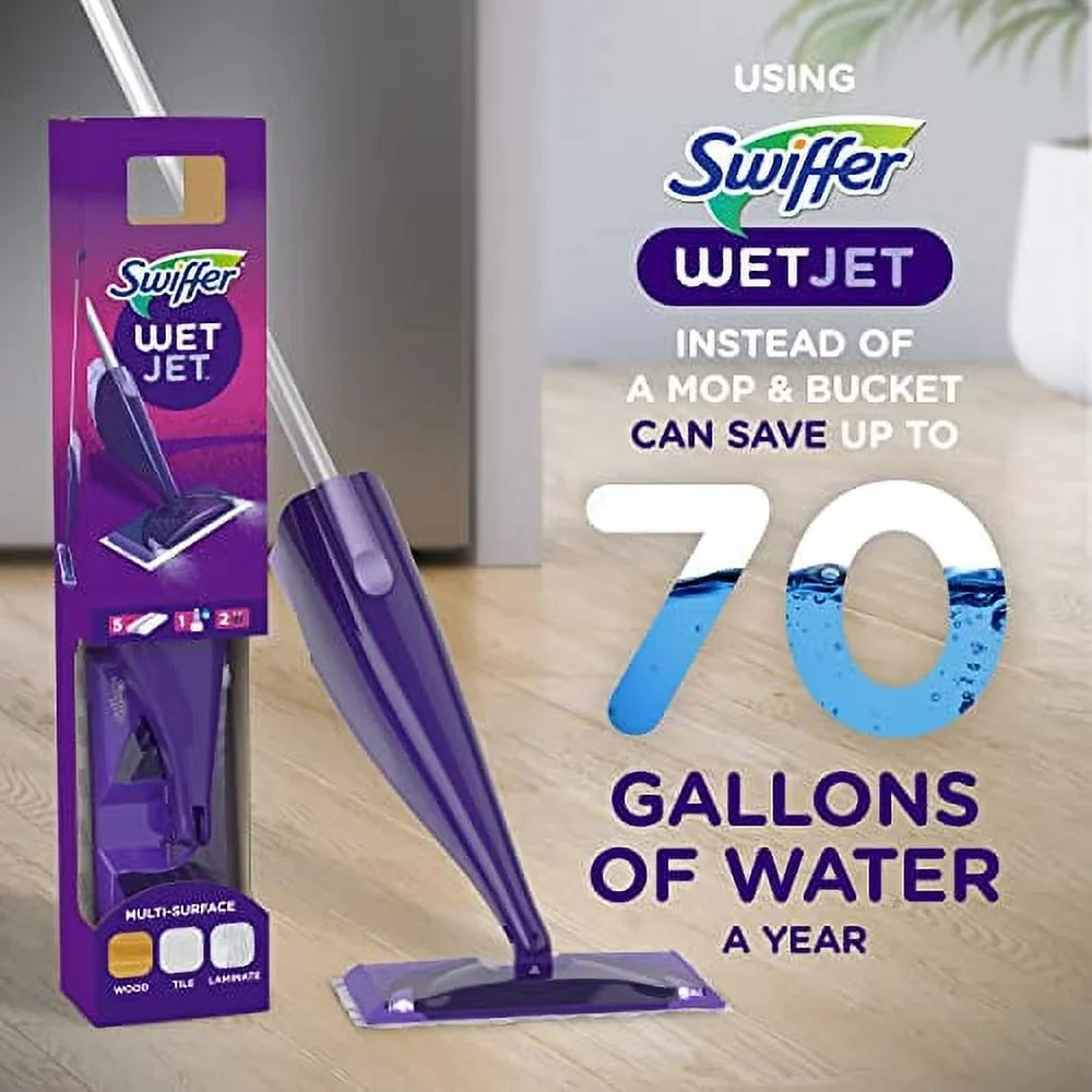 Batteries Kit, Starter Includes: Pads, Spray Power Floor WetJet Swiffer Hardwood Cleaning 1 and Mop, Cleaner Mop Solution, 10