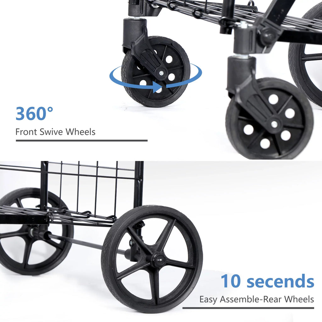 Black Utility Basket Book Grocery Wheels Laundry with ZENY Shopping Luggage Double and for Folding Cart Travel,
