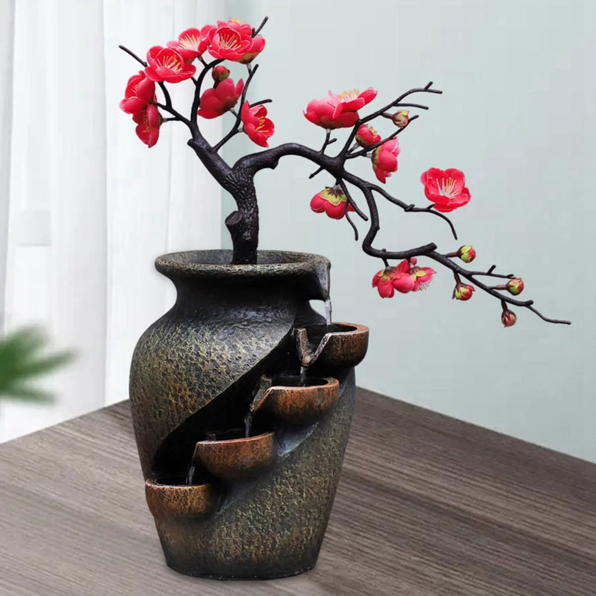 room Garden Living Vase Simulation Fountains Feng Decor Shui Relaxation Waterfall Gifts Office Craft Flower Creative for Desk Tabletop Water VaseThree-dimensional Soothing Fountain